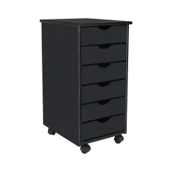 Online 25.8" Solid Pine Roll Cart with 6 Drawers, Matte Black (10016) Storage Cabinets