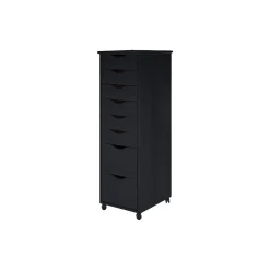 Hot 40.28" Solid Pine Roll Cart with 8 Drawers, Matte Black (76171) Storage Cabinets
