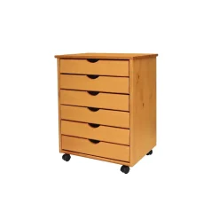 New 25.43" Solid Pine Roll Cart with 6 Drawers, Medium Pine (76152) Storage Cabinets