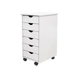 Discount 25.8" Solid Pine Roll Cart with 6 Drawers, Whitewash (10018) Storage Cabinets