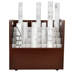 Outlet 50-Slot Mobile Roll File, 28.5"H x 30"W x 15.75"D, Mahogany (626-MA-KIT1) File Cabinets