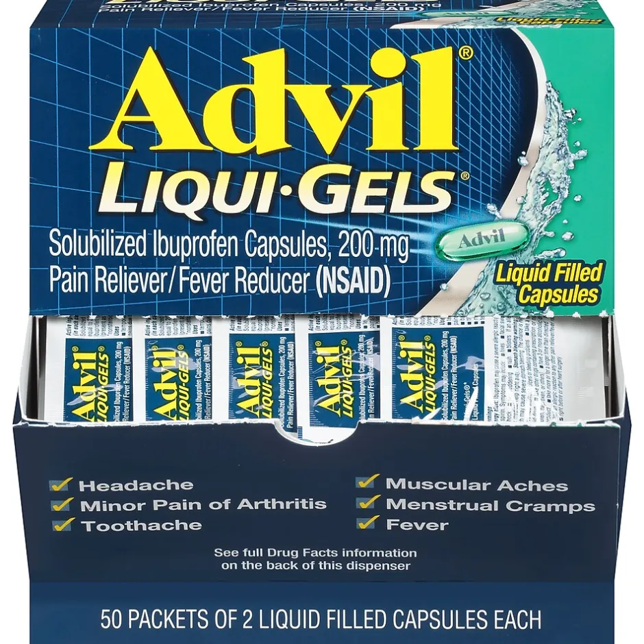 Advil Liqui-Gels Pain Reliever/Fever Reducer, Solubilized Ibuprofen 200mg, 2/Packet, 50 Packets/Box (016902)