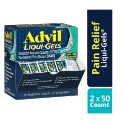 Advil Liqui-Gels Pain Reliever/Fever Reducer, Solubilized Ibuprofen 200mg, 2/Packet, 50 Packets/Box (016902)