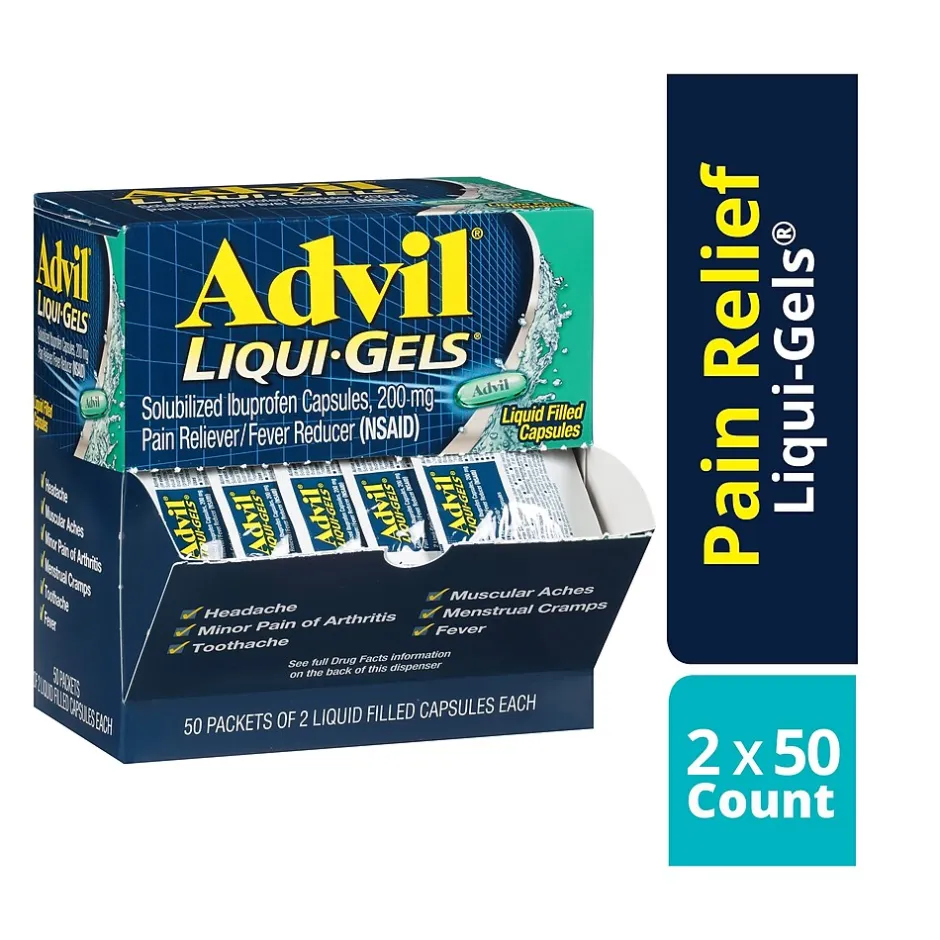 Advil Liqui-Gels Pain Reliever/Fever Reducer, Solubilized Ibuprofen 200mg, 2/Packet, 50 Packets/Box (016902)