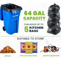 Alpine Industries 500 Series Plastic Outdoor Trash Can, 64 Gallon, Blue (ALP500-64-BLU)