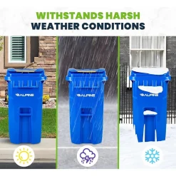 Alpine Industries 500 Series Plastic Outdoor Trash Can, 64 Gallon, Blue (ALP500-64-BLU)