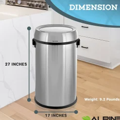 Alpine Industries Commercial Trash Can with Swing Lid, Stainless Steel, 17 Gallon (470-65L-1)
