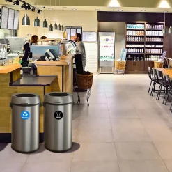 Alpine Industries Commercial Indoor Dual-Stream Recycling/Trash Station, 17-Gallon Each, Stainless Steel (ALP470-65L-R-T)