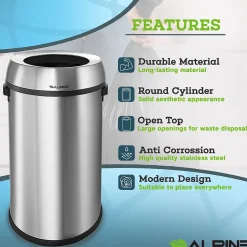 Alpine Industries Commercial Indoor Recycling Trash Can, 17 Gallon, Stainless Steel (ALP470-65L-R-T-CO)