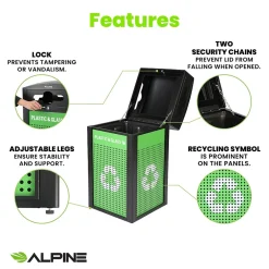Alpine Industries GS Series Steel Trash Can & Recycling Bin Combo, 80 Gallon, Gray/Green (ALP471-40-GYGC-MK)