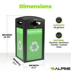 Alpine Industries GS Series Steel Trash Can & Recycling Bin Combo, 80 Gallon, Gray/Green (ALP471-40-GYGC-MK)