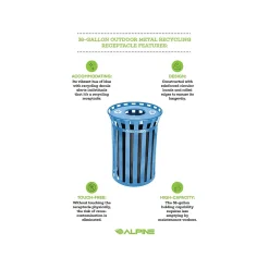 Alpine Industries Metal Commercial Outdoor Recycling Receptacle, 38-Gallon, Black/Blue (479-38-BLU)