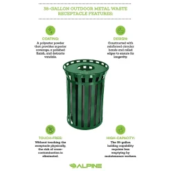 Alpine Industries Metal Outdoor Commercial Trash Can, 38-Gallon, Green (479-38-GRN)