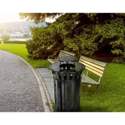Alpine Industries Metal Slatted Outdoor Commercial Trash Can with Rain Bonnet Lid and Liner, , 38 Gal. (479-38-1)