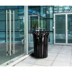 Alpine Industries Metal Slatted Outdoor Commercial Trash Can with Rain Bonnet Lid and Liner, , 38 Gal. (479-38-1)