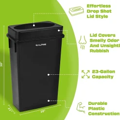 Alpine Industries Plastic Trash Can with Lid, 23 gallon, Black, 2/Pack (477-BLK-PKG1-2)