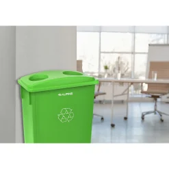 Alpine Industries Polypropylene Trash/Recycling Can with Slotted Lid and Dolly, 23-Gallon, Lime Green (ALP477-LGRN-3PKD)