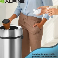 Alpine Industries Stainless Steel Indoor Trash Can, 17 Gallon, Silver (470-65L)