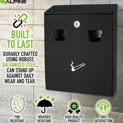 Alpine Industries Stainless Steel Outdoor Cigarette Receptacle, 1 Gallon, Black (490-01-BLK)