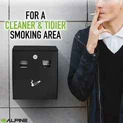 Alpine Industries Stainless Steel Outdoor Cigarette Receptacle, 1 Gallon, Black (490-01-BLK)