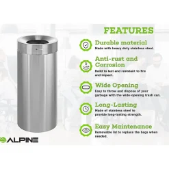 Alpine Industries Stainless Steel Trash Can with Open Lid, 27-Gallon, 2/Pack (ALP475-27-2PK)