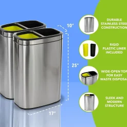 Alpine Industries Stainless Steel Trash Can with Open Lid, 10.5-Gallon, 2/Pack (ALP470-R-40L-2PK)