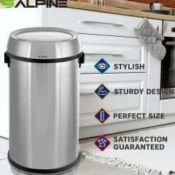 Alpine Industries Stainless Steel Trash Can with Swing Lid, 17-Gallon (ALP470-65L-1)