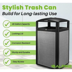 Alpine Industries Steel Outdoor Commercial Trash Can with Ashtray Lid, 40 Gallon, (472-40-SIL)