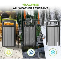 Alpine Industries Steel Outdoor Trash Can with Dome Lid, 40 Gallon, (ALP471-40-WD-GRY)