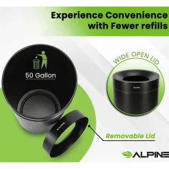 Alpine Industries Alpine Stainless Steel Trash Can, 50-Gallon, Matte Black (ALP475-50-BLK)
