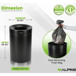 Alpine Industries Alpine Stainless Steel Trash Can, 50-Gallon, Matte Black (ALP475-50-BLK)