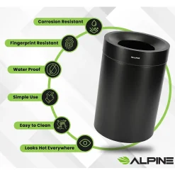 Alpine Industries Alpine Stainless Steel Trash Can, 50-Gallon, Matte Black (ALP475-50-BLK)