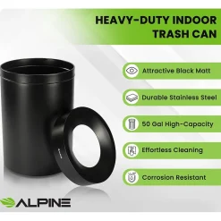 Alpine Industries Alpine Stainless Steel Trash Can, 50-Gallon, Matte Black (ALP475-50-BLK)