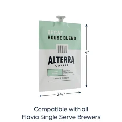 Keurig K-Cups<Alterra House Blend Decaf Coffee Flavia Pods, Light Roast, 100/Carton (MDRA187)