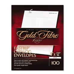 Ampad Gold Fibre Fastrip Release & Seal White Catalog Envelope, White, 9 x 12, 100/Box (73127)* Catalog