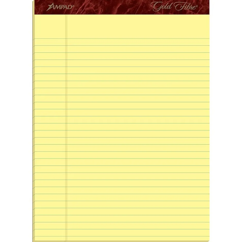 Ampad Gold Fibre Notepads, 8.5" x 11.75", Wide Ruled, Canary, 50 Sheets/Pad, 4 Pads/Pack (TOP20-032R) Clearance