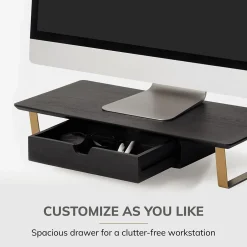 Anji Mountain Mango Wood & Metal Monitor Stand with Two USB Ports and Drawer, (MS-BLK-06GLD-PD)* Monitor Mounts & Stands