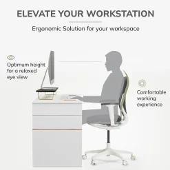 Anji Mountain Mango Wood & Metal Monitor Stand with Two USB Ports and Drawer, (MS-BLK-06GLD-PD)* Monitor Mounts & Stands