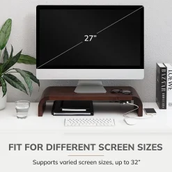 Anji Mountain Mango Wood Monitor Stand with Two USB Ports, Up to 32