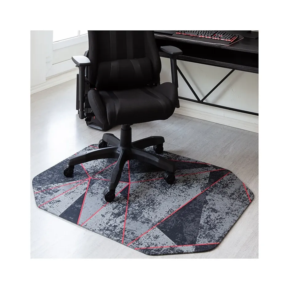 Hot Rug'd Cracked Ice Carpet & Hard Floor Chair Mat, 36" x 48", Gray/Red (AMB9103) Chair Mats