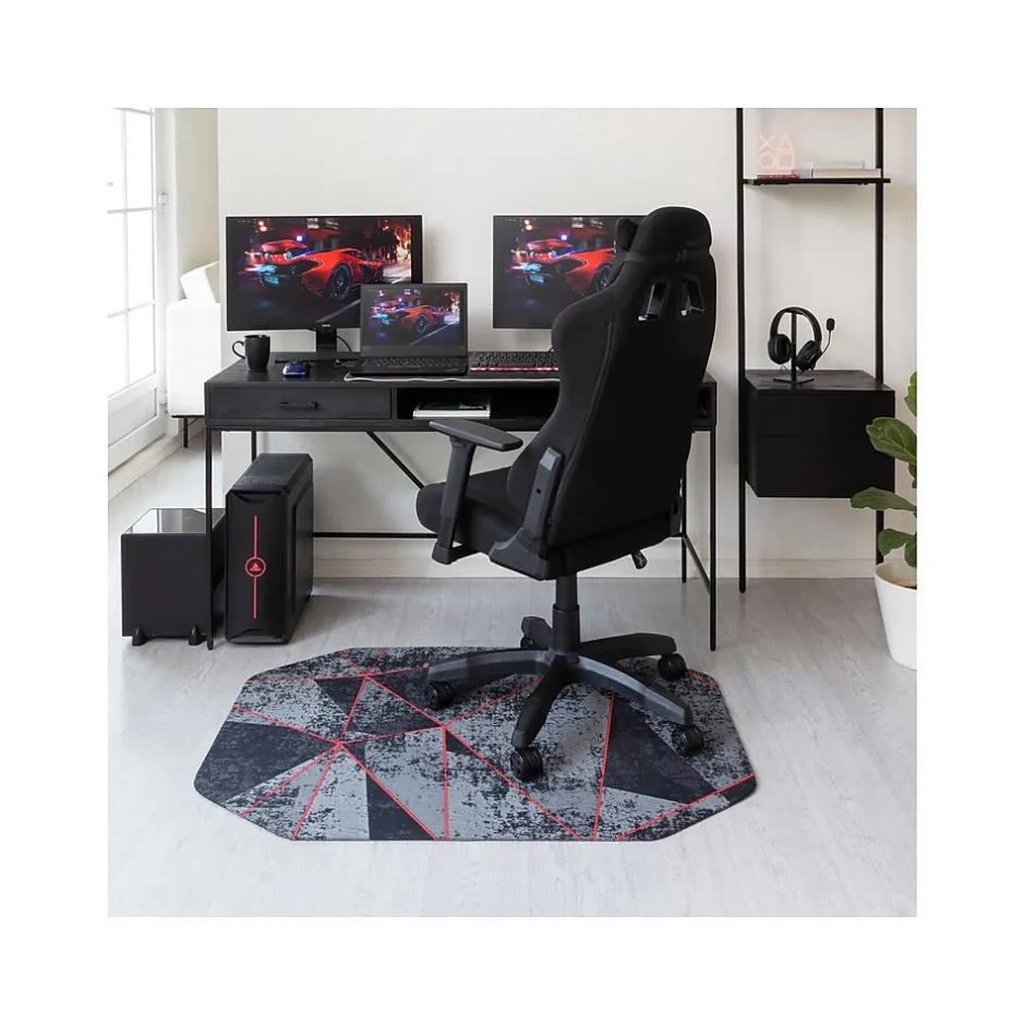 Hot Rug'd Cracked Ice Carpet & Hard Floor Chair Mat, 36" x 48", Gray/Red (AMB9103) Chair Mats