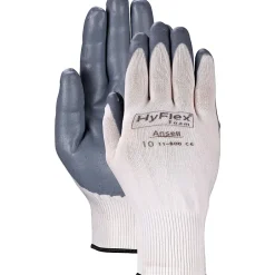 Work Gloves<Ansell ® HyFlex® Coated Gloves, Foam Nitrile, Knit-Wrist Cuff, Size 7, White/Grey, 12 Pair/Box