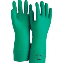 Work Gloves<Ansell Sol-Vex Unsupported Nitrile Gloves, Flock Lined, Straight Cuff, Size 10, Green, 12 Pair/Box (37-175-10)