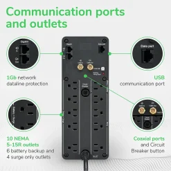 Battery Backup<APC Back-UPS Pro BN 1500VA 10-Outlet UPS with 2 USB Charging Ports, Black (BN1500M2)