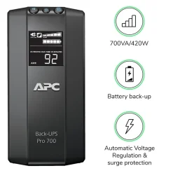 Battery Backup<APC Power-Saving Back-UPS Pro 700VA Battery Backup , 6-Outlets, Black (BR700G)