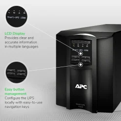 Battery Backup<Schneider APC Smart-UPS, Line Interactive, 1500VA, Tower, 120V, 8x NEMA 5-15R outlets, SmartConnect Port+SmartSlot, AVR, LCD (SMT1500C)