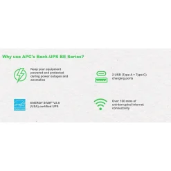 Battery Backup<APC UPS Battery Backup, 900VA UPS with 6 Backup Battery Outlets, USB Type-C, White (BE900G3)