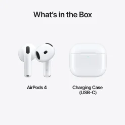 Apple AirPods 4 Wireless Ambient Sound Earbuds with USB-C Charging Case, 4th Generation, Bluetooth, White (MXP63LL/A)