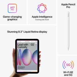 Apple iPad mini (A17 Pro) 8.3" Tablet, WiFi, 128GB, Purple (MXN93LL/A)