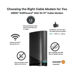 Arris SURFboard G36 32 x 8 DOCSIS 3.1 Cable Modem with AX3000 Wi-Fi, Black/Gray (1001370)* Modems